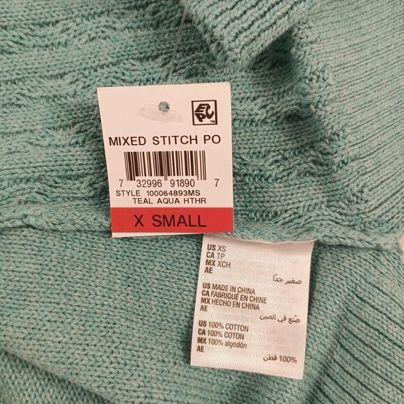 NWT KAREN SCOTT Textured Patchwork Sweater XS(0-2) Teal Aqua Cotton V-neck - Picture 13 of 13